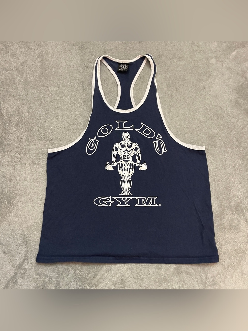 Vintage Golds Gym Tank Top Men's L Navy Blue and White Graphic Made in USA
